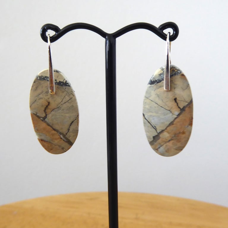 Sterling Silver and Maligano Jasper Earrings (Winter Branches)