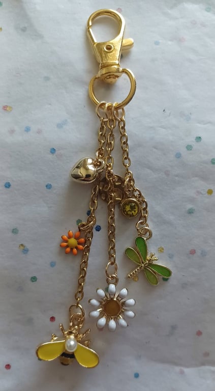 Handmade Bee and Flower Bag Charm