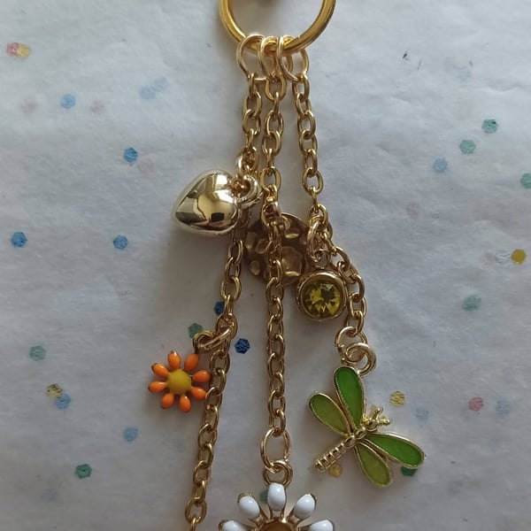 Handmade Bee and Flower Bag Charm