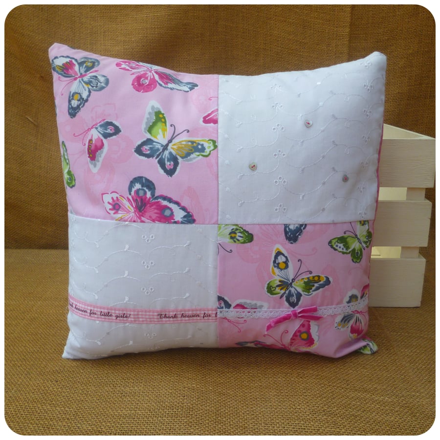 Butterfly Dreams Pink Patchwork Cushion Cover (SKU00092) ON SALE