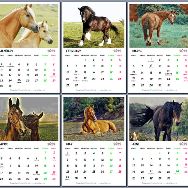 Horses Art Calendar 2023 Each Page A4 size 