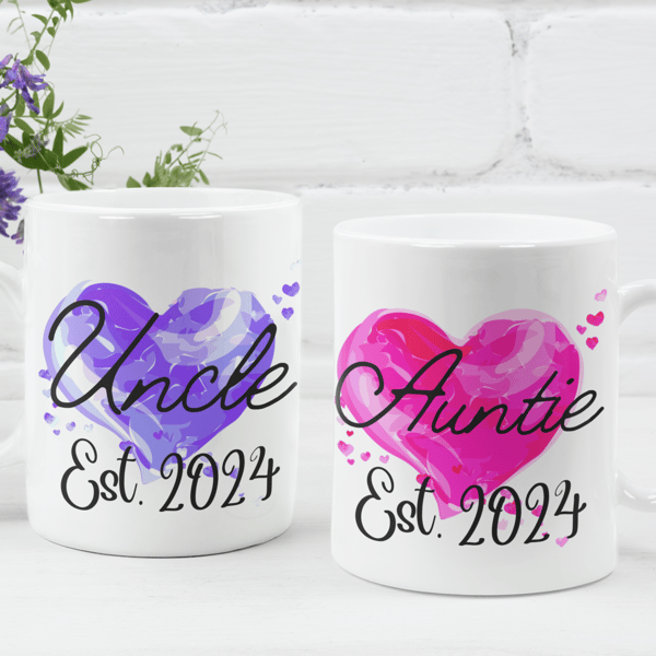 Auntie & Uncle Set Of Two Mugs New Auntie and Uncle 2024 Mugs Couple Gift Cute 