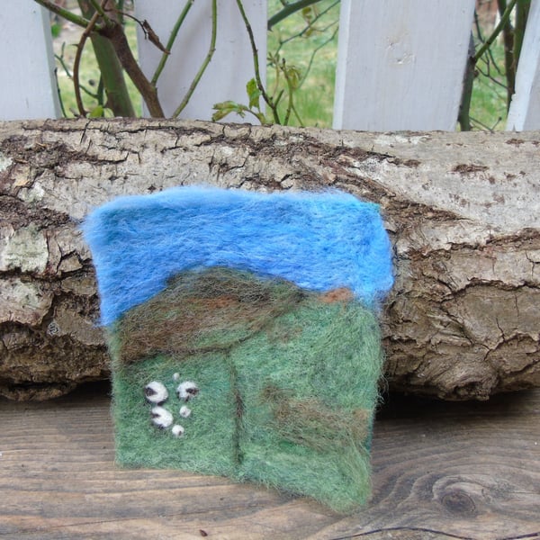 Needle felted picture - Yorkshire Dales Sheep and lambs scene 4 x 3.75 ins 