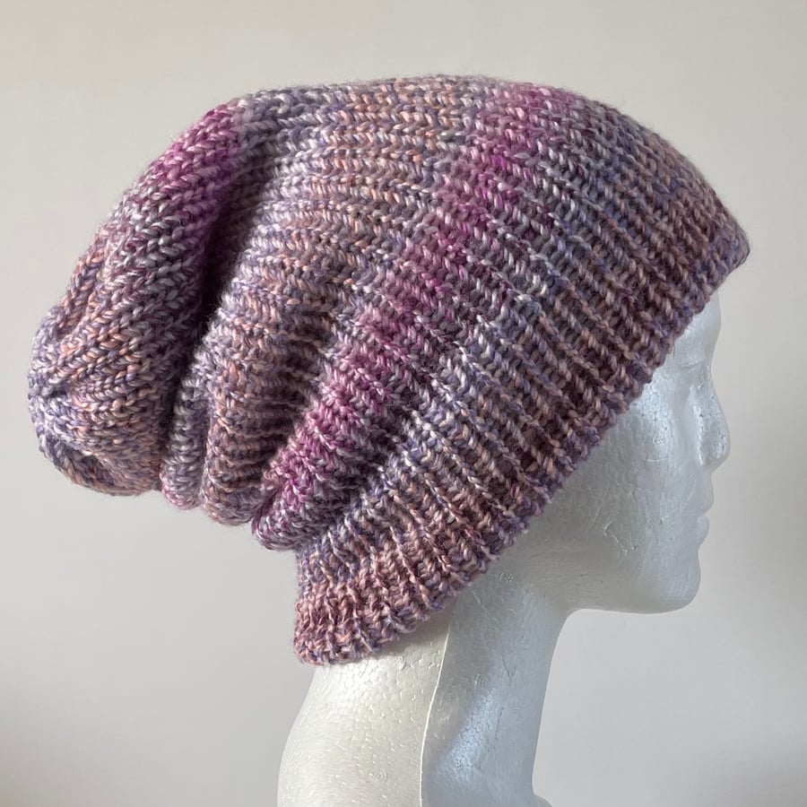 Pink and Lilac Winter Hat, Handmade Double Layered Reversible Beanie, FREE POST