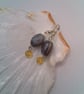 Earrings with a Grey Puffed Oval Agate Bead and A Yellow Crystal, Gift for Her - Image 2