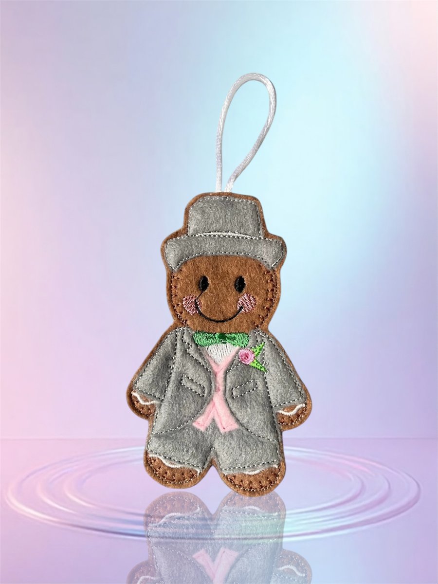 Wedding groom gingerbread man Embroidered Hanging Keepsake