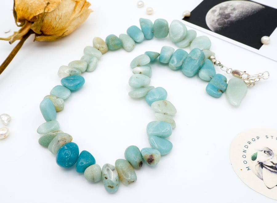 Chunky Bohemian Sterling Silver Amazonite Semi-precious Gemstone Necklace 