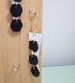 Black and White Leather Spot Backgammon Style Drop Dangle Earrings - Image 3