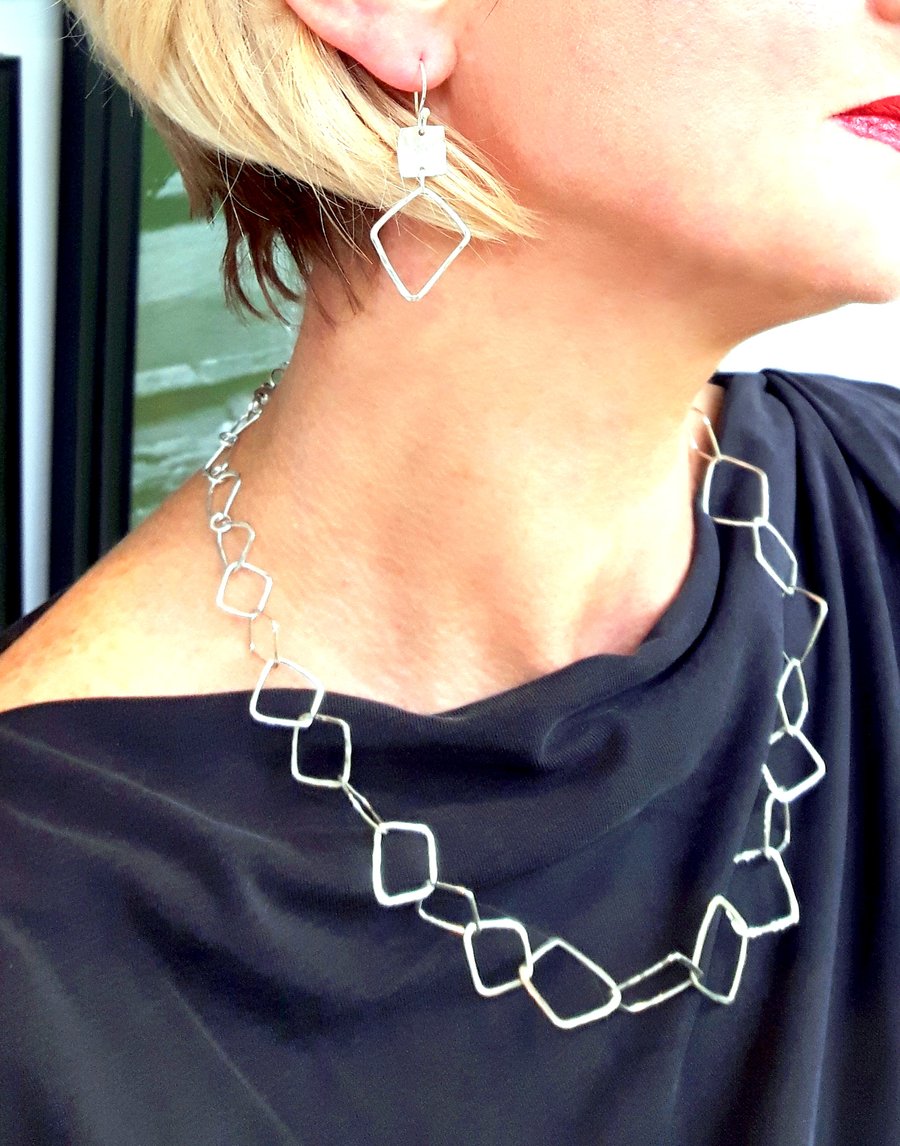 SILVER ABSTRACT NECKLACE Elegant Recycled HANDMADE Sterling Silver Necklace