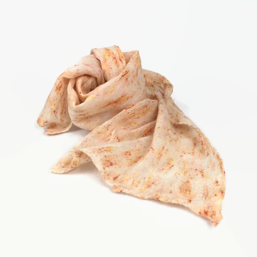 Nuno felted lightweight wool and silk scarf, peach