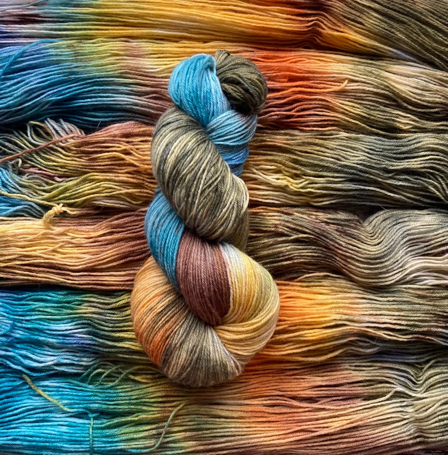 Hand dyed sock yarn 4ply Merino Nylon 100g Cinder Path