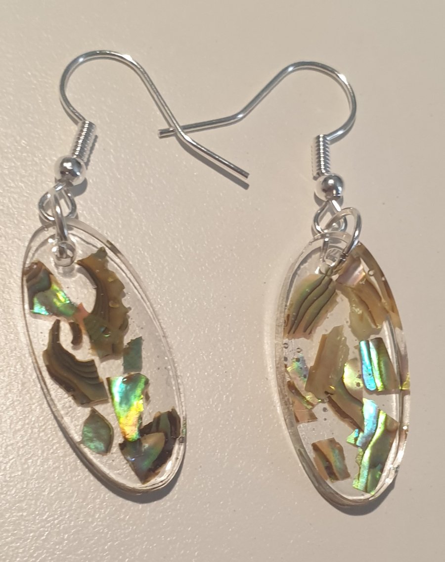 Oval yellow mother of pearl resin earrings