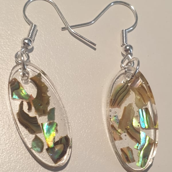 Oval yellow mother of pearl resin earrings