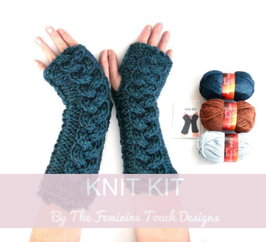 Knitting Kit for Cable Arm Warmers
