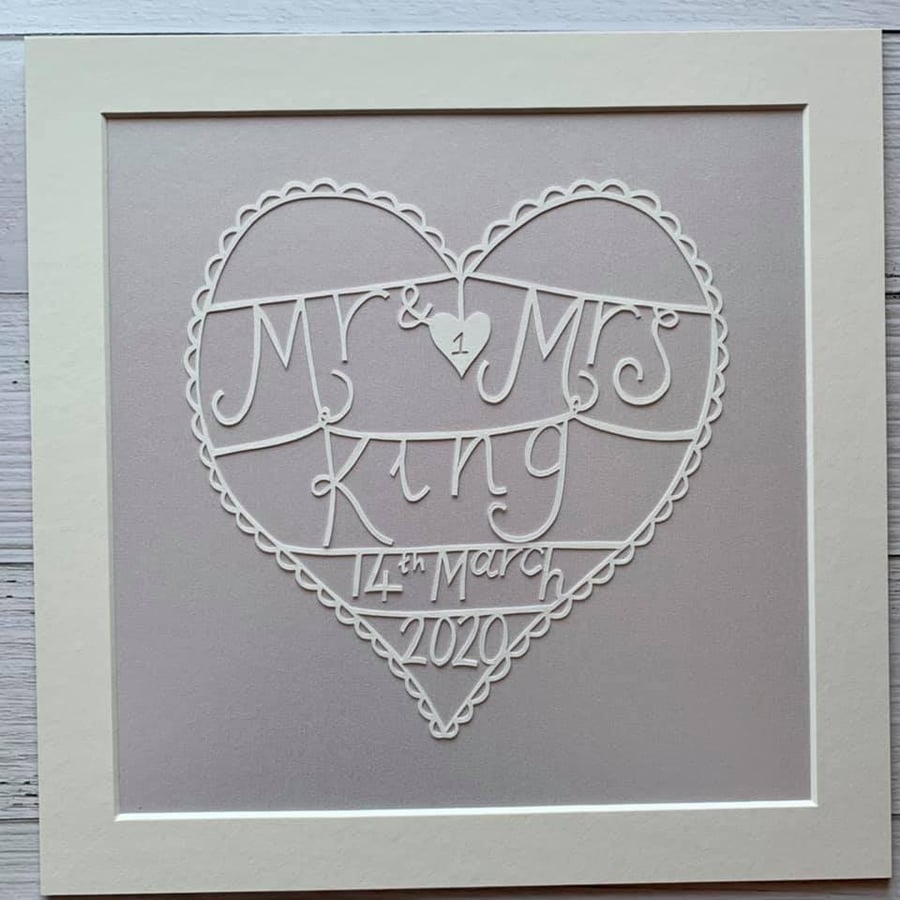 First "Paper" Wedding Anniversary Original Papercut - Made to Order