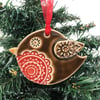 Ceramic Robin Christmas decoration oval robin