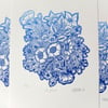 "In Bloom" Blue Flowers Floral Lino Print 