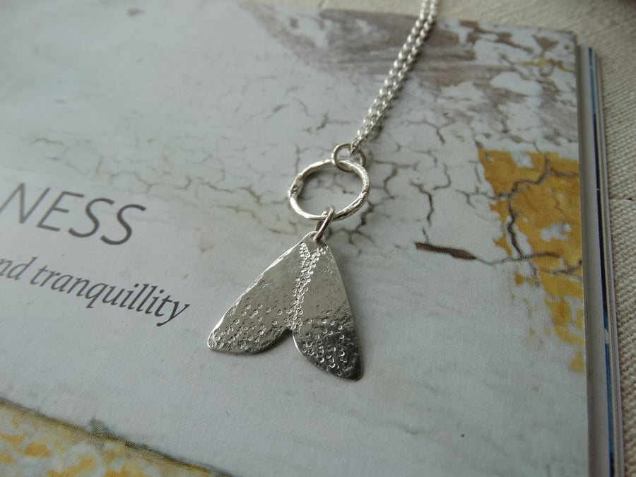 Midsummer moth and hoop pendant in recycled silver 