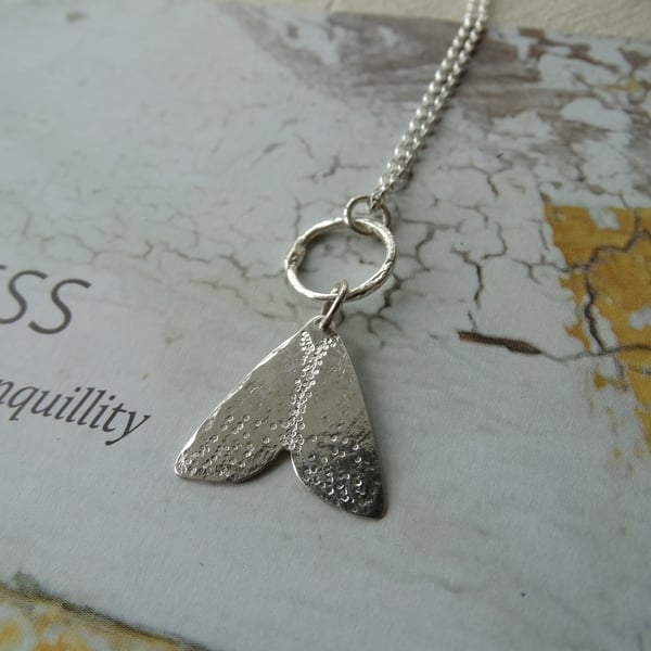 Midsummer moth and hoop pendant in recycled silver 