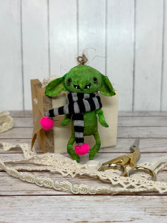 Spun Cotton Hanging Goblin with Pink Scarf