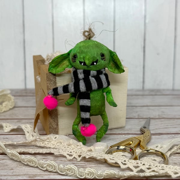 Spun Cotton Hanging Goblin with Pink Scarf