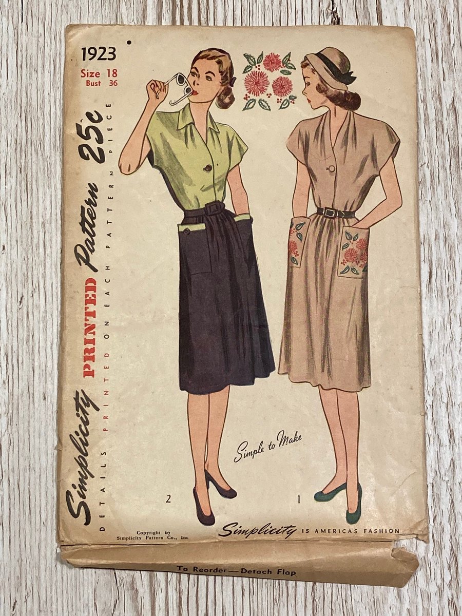 Vintage Simplicity 1923 pattern with embroidery transfers, size 18, bust 36”
