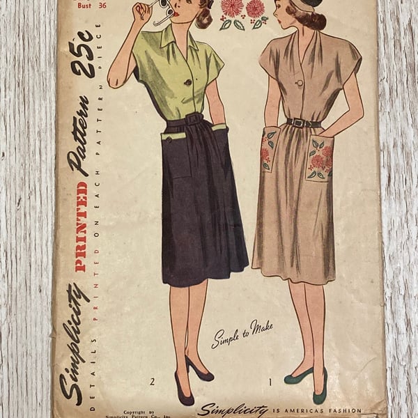 Vintage Simplicity 1923 pattern with embroidery transfers, size 18, bust 36”