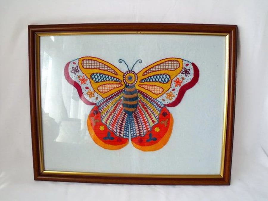 large colourful butterfly framed wall hanging, house warming gift, 15 x 12"