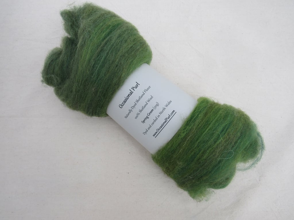50g Indigo Spring Green Naturally Dyed Shetland Wool Batt