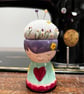 Pin cushion - cute girl egg cup - embroidered with bee and flowers - Image 1