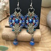 Pretty Dangle Blue Earrings, Macrame. Yoga, Boho, party, festival , fun, elegant