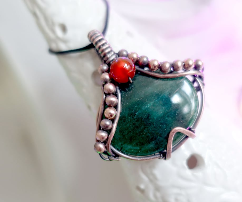Aventurine and Carnelian Copper Wire Wrap Pendant