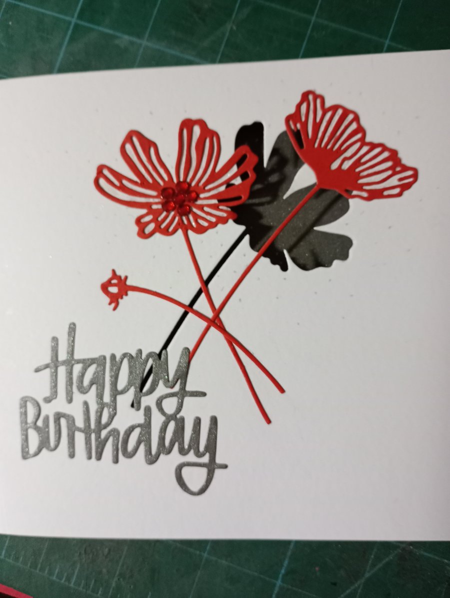 Modern red flower birthday card 