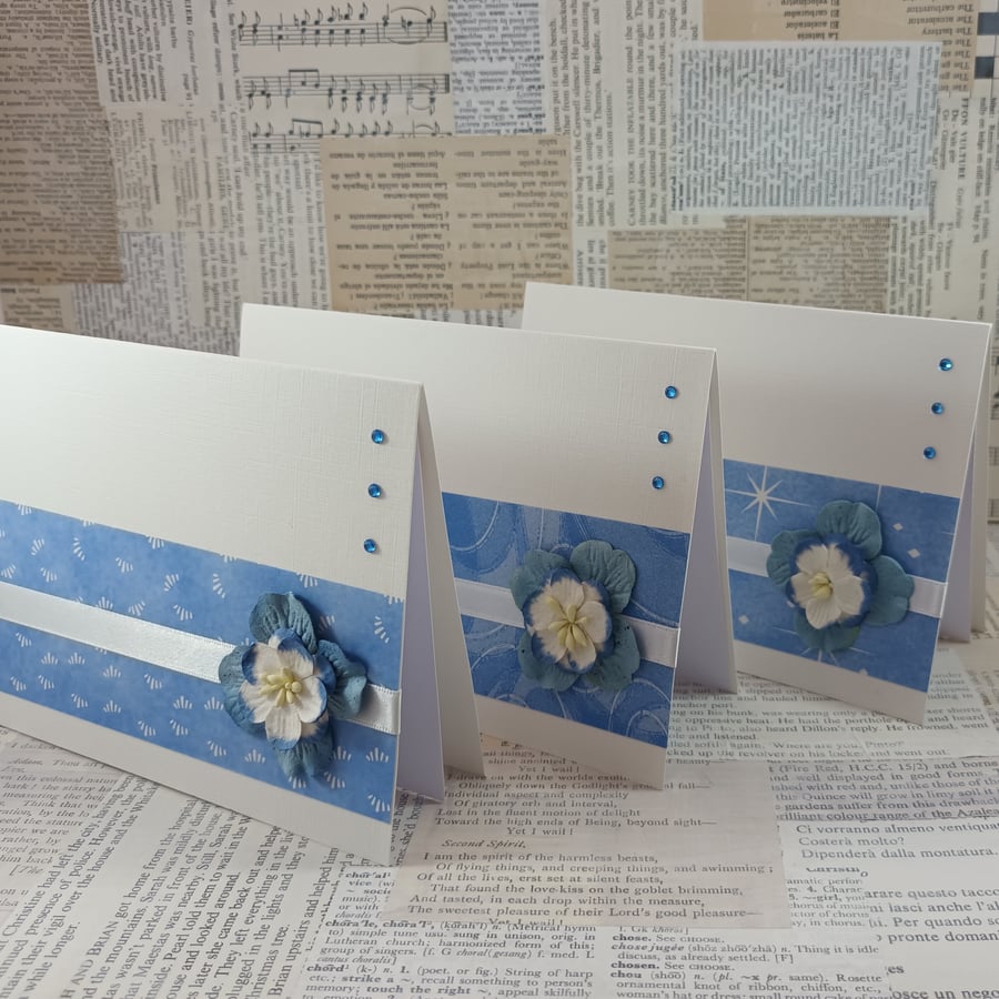 Pack of 3 handmade blank greetings cards or notecards and envelopes