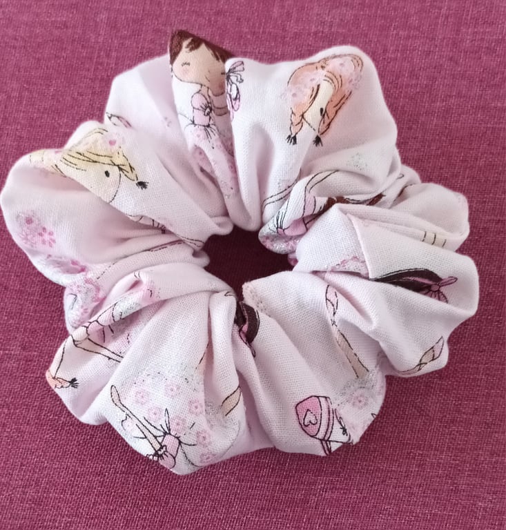 Childs Hair Scrunchie With Dancing Ballerinas, Shoes And Bag. Hair Accessory.