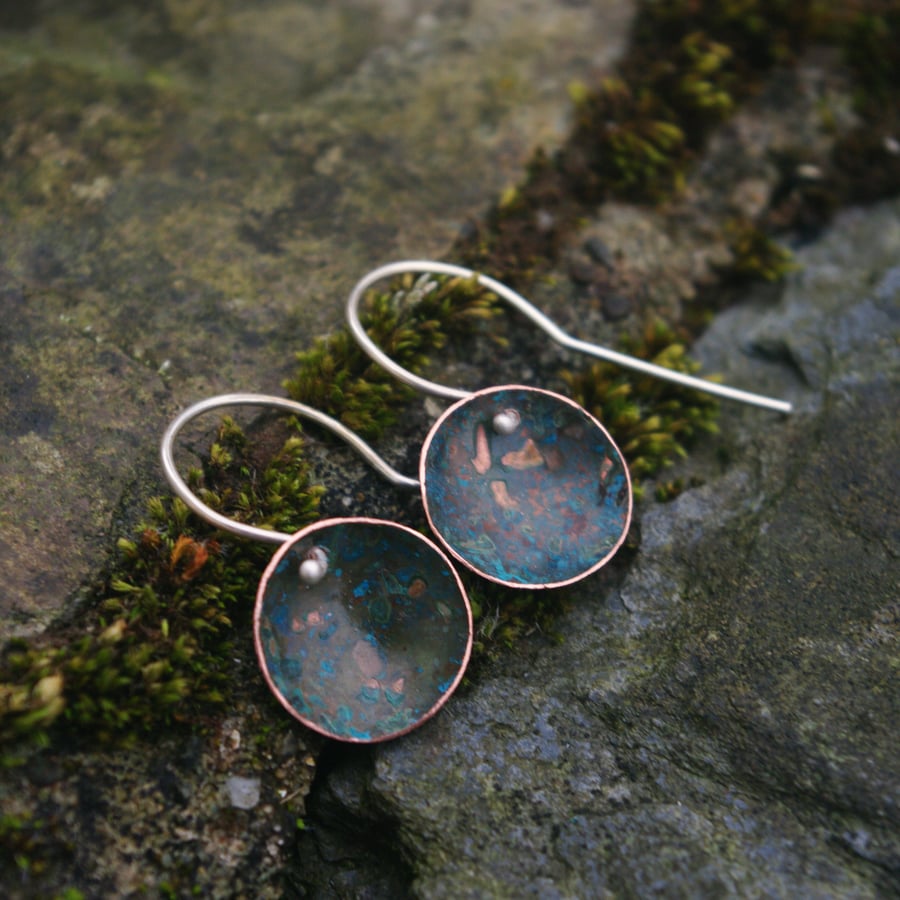 Small Circle Verdigris Dangle Earrings