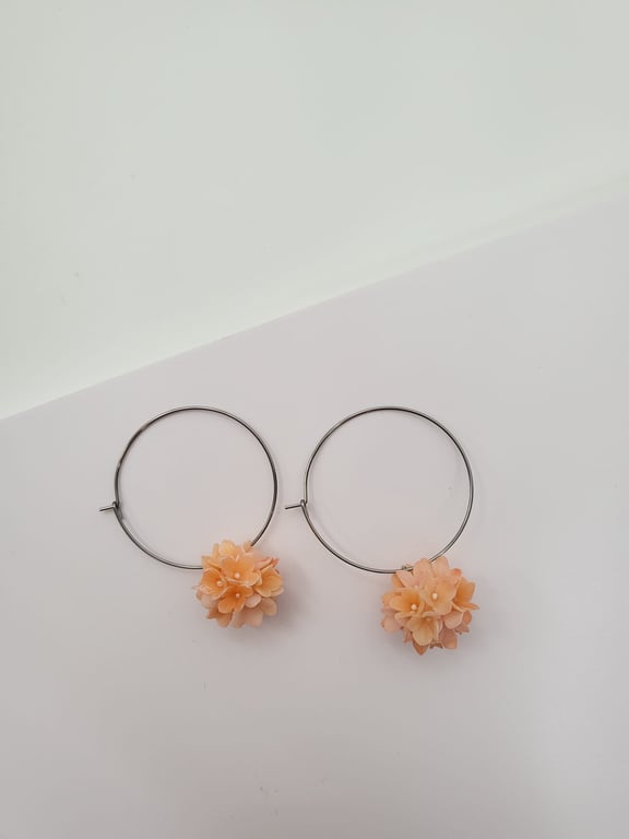 Handmade Polymer Clay Earrings - Joyful Hydrangea Hoops