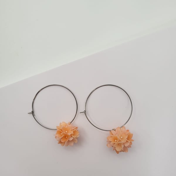 Handmade Polymer Clay Earrings - Joyful Hydrangea Hoops