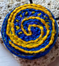 Blue and yellow swirl, hand embroidered pendant - Image 1