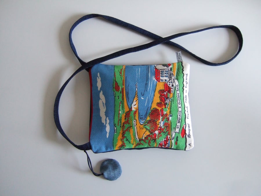 Jersey, Summer and seaside vintage tea towel and denim across your body bag.