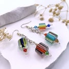 Czech Cane Glass Asymmetric  Boho Earrings