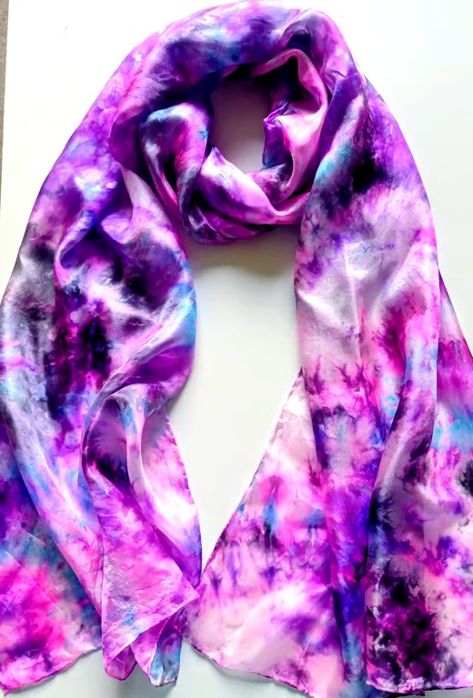  Hand Dyed Purple and Black Pure Silk Scarf. Dramatic and Elegant.