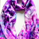  Hand Dyed Purple and Black Pure Silk Scarf. Dramatic and Elegant.