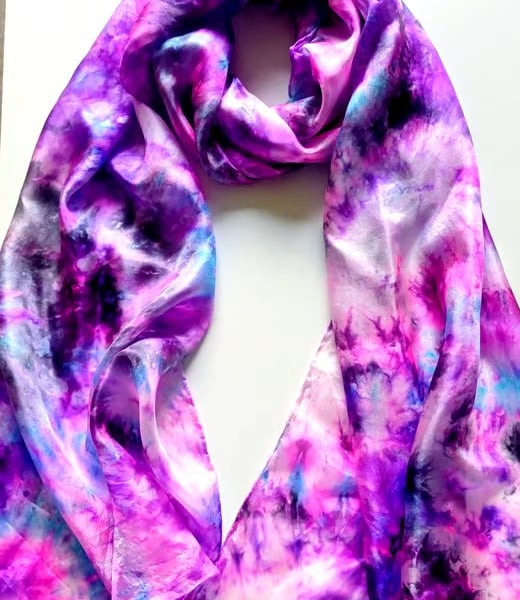  Hand Dyed Purple and Black Pure Silk Scarf. Dramatic and Elegant.