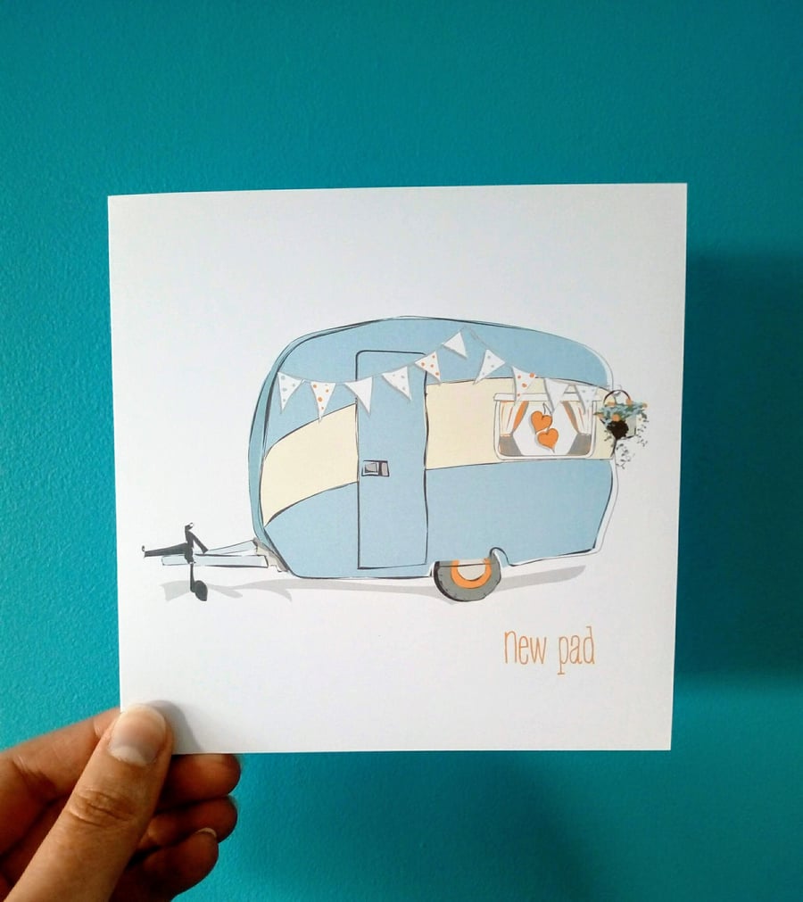 New Home Caravan Card, new home card, new house card, vintage caravan