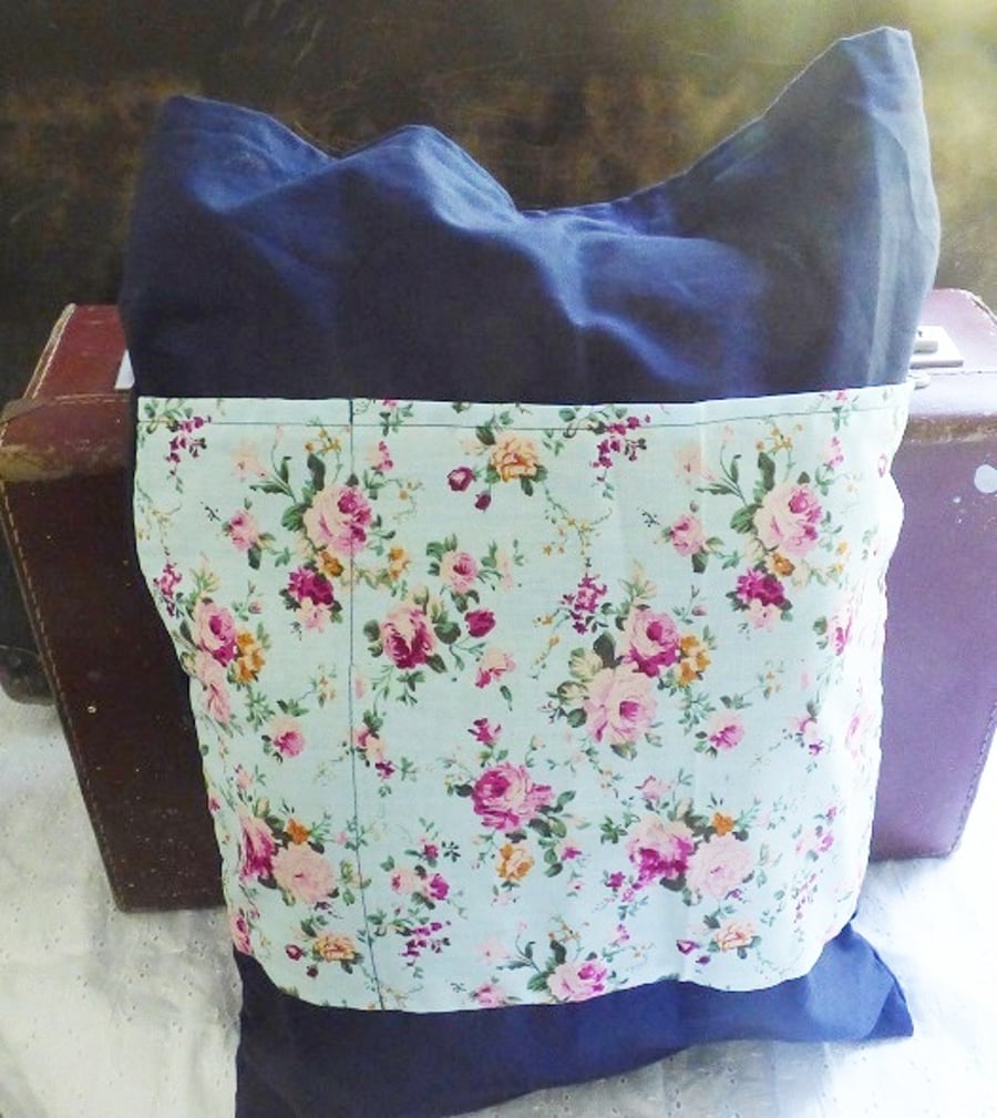  Blue and pink floral tote bag