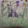 Hare in the Hedgerow -  Screen printed and hand embroidered cushion