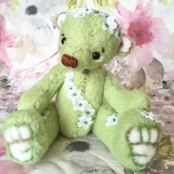 Meadow, green garden bear hand sewn collectible artist bear 