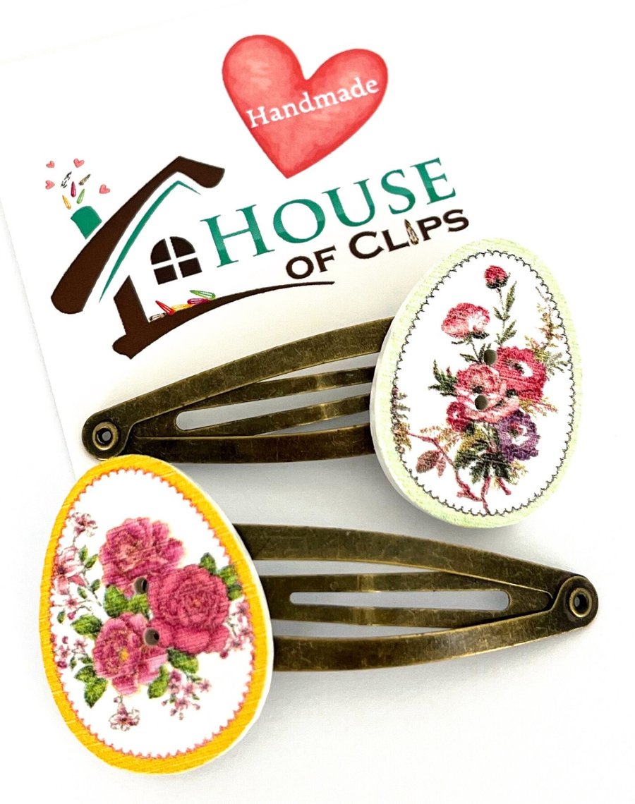 Edwardian Easter Egg Hair Clips - Wooden Egg Hair Clips - Easter Snap Clips - Gi