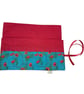 Crochet hook case with red floral poppies , Ergonomic hook organiser, roll up  - Image 3